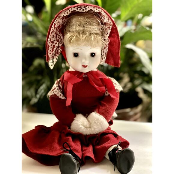 Vintage Bisque Porcelain Painted Face Christmas Doll 18" - Picture 1 of 7